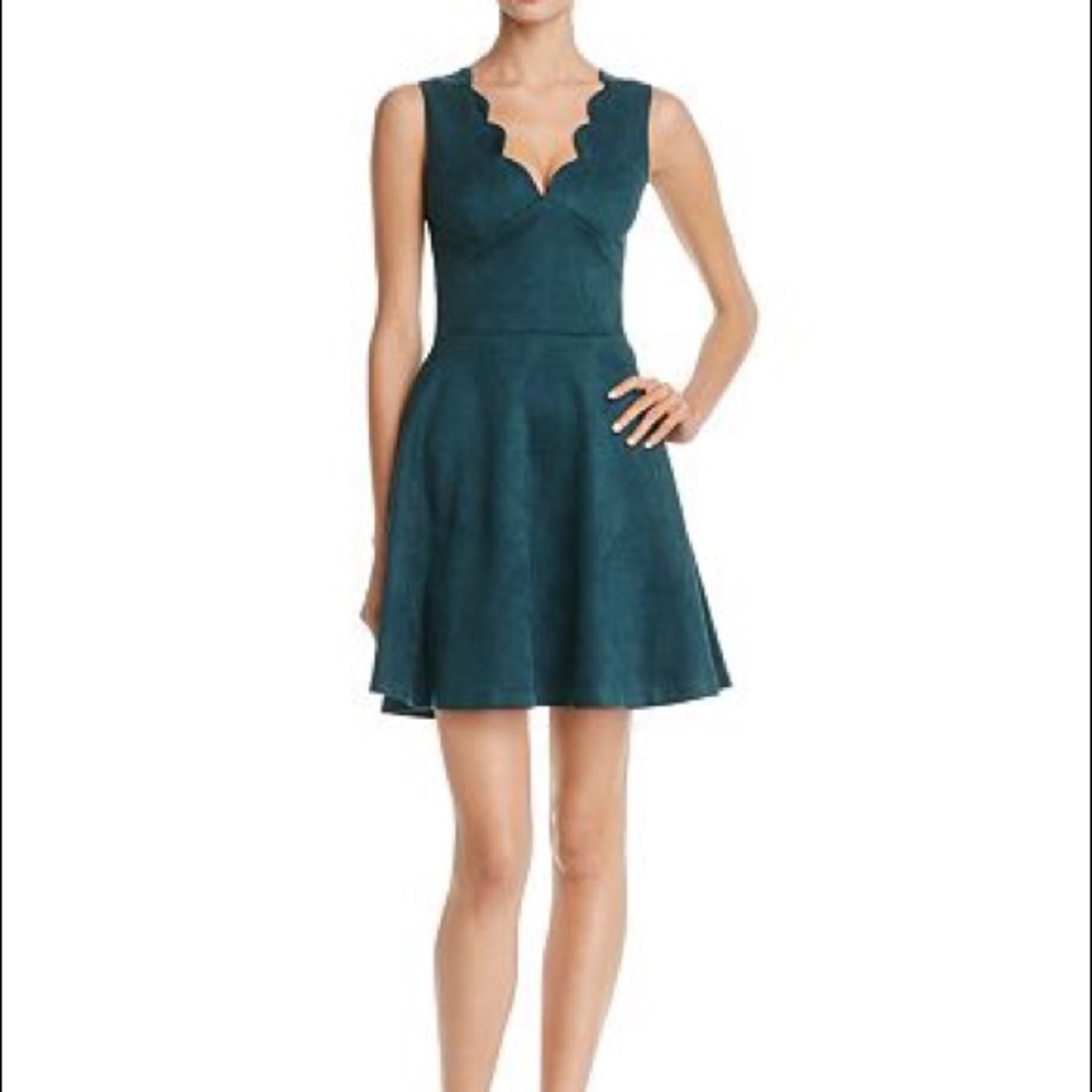 Hemmed worn once Aqua faux suede dress